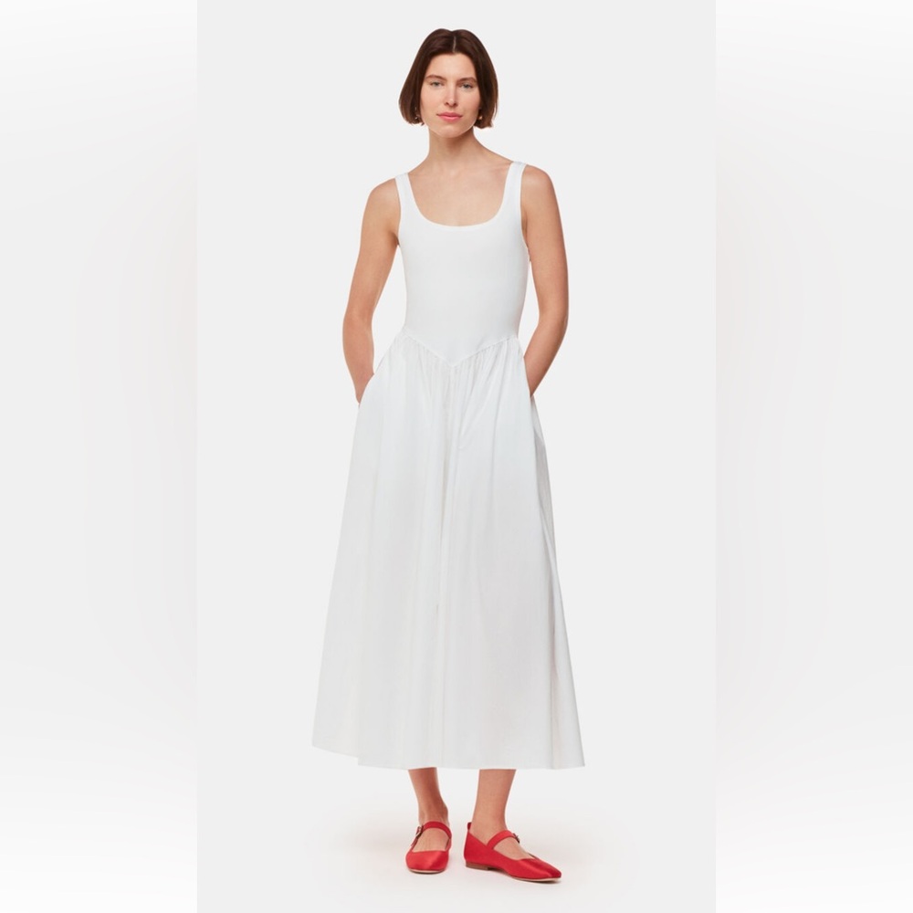 Whistles White Poplin Cotton Mix Midi Dress - Picture 2 of 7